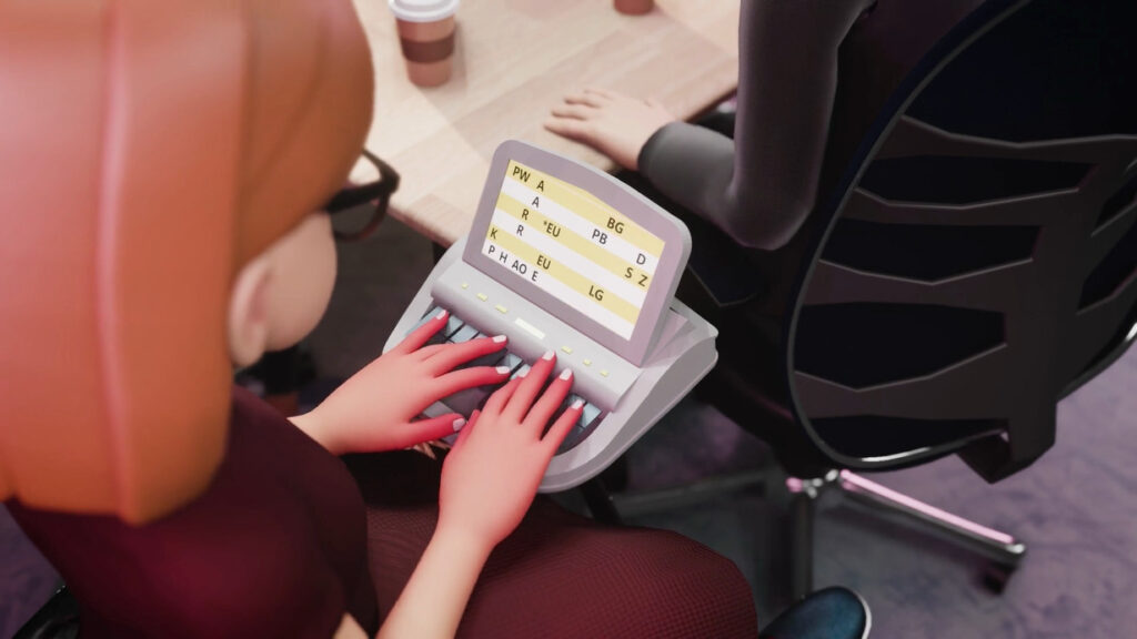 An animated image of a stenographer typing.